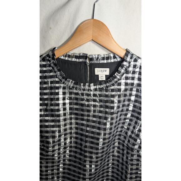 J Crew Womens Metallic Shiny Gingham Puff Sleeve Top Sz XS Ruffle NWT Futuristic - Picture 3 of 7